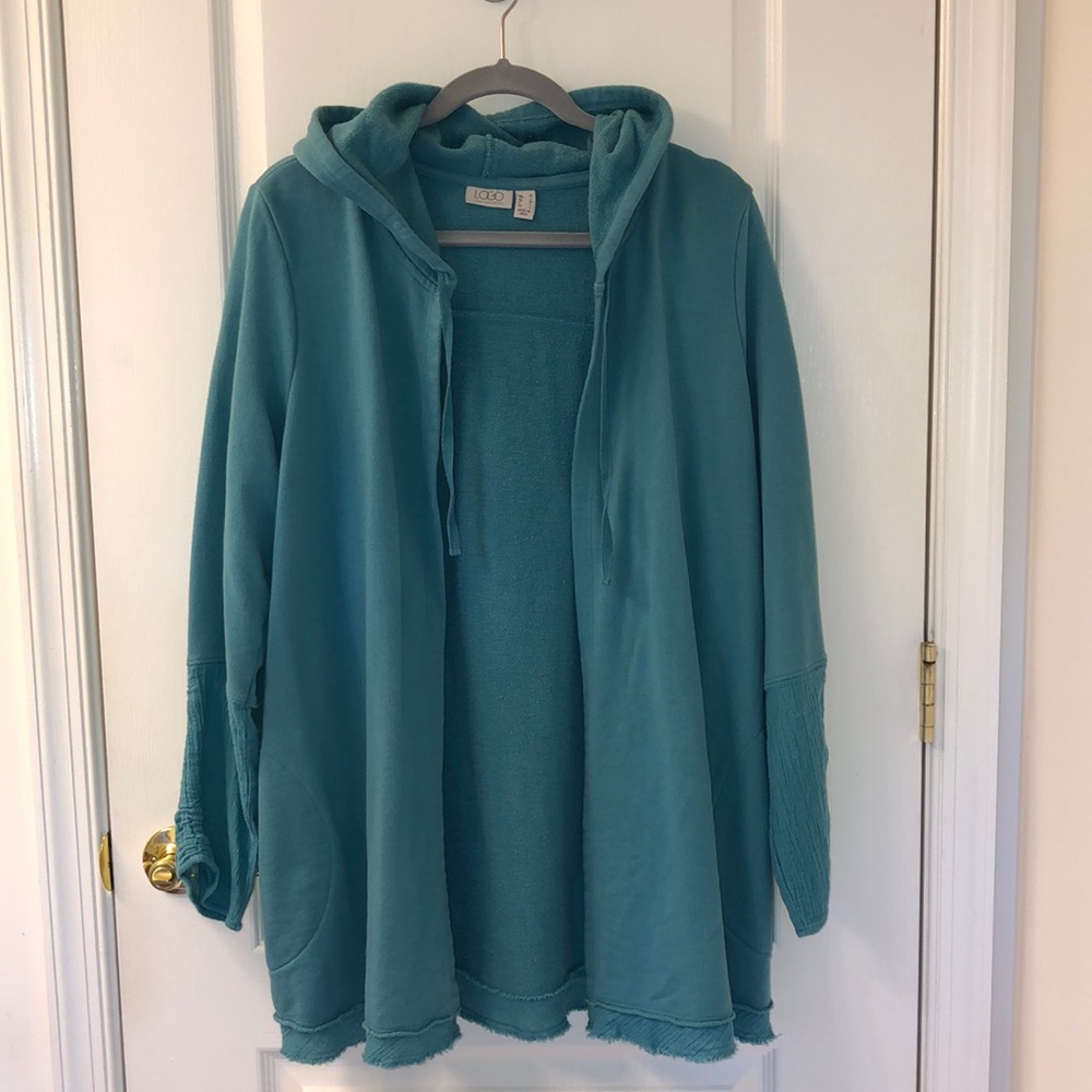 LOGO Open Hoodie With Gauze Details - Picture 2 of 6